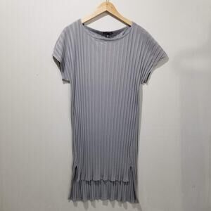 Eileen Fisher Dress Womens Large Gray Ribbed Knit Short Sleeve Tunic Length USA